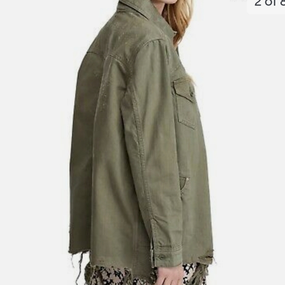 Free People Moonchild Distressed Denim Jacket / Shacket Olive Size Small - Picture 2 of 8